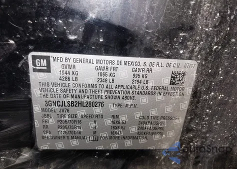 2017 Chevrolet Trax Lt z USA, uszkodzony, nr VIN 3GNCJLSB2HL280276